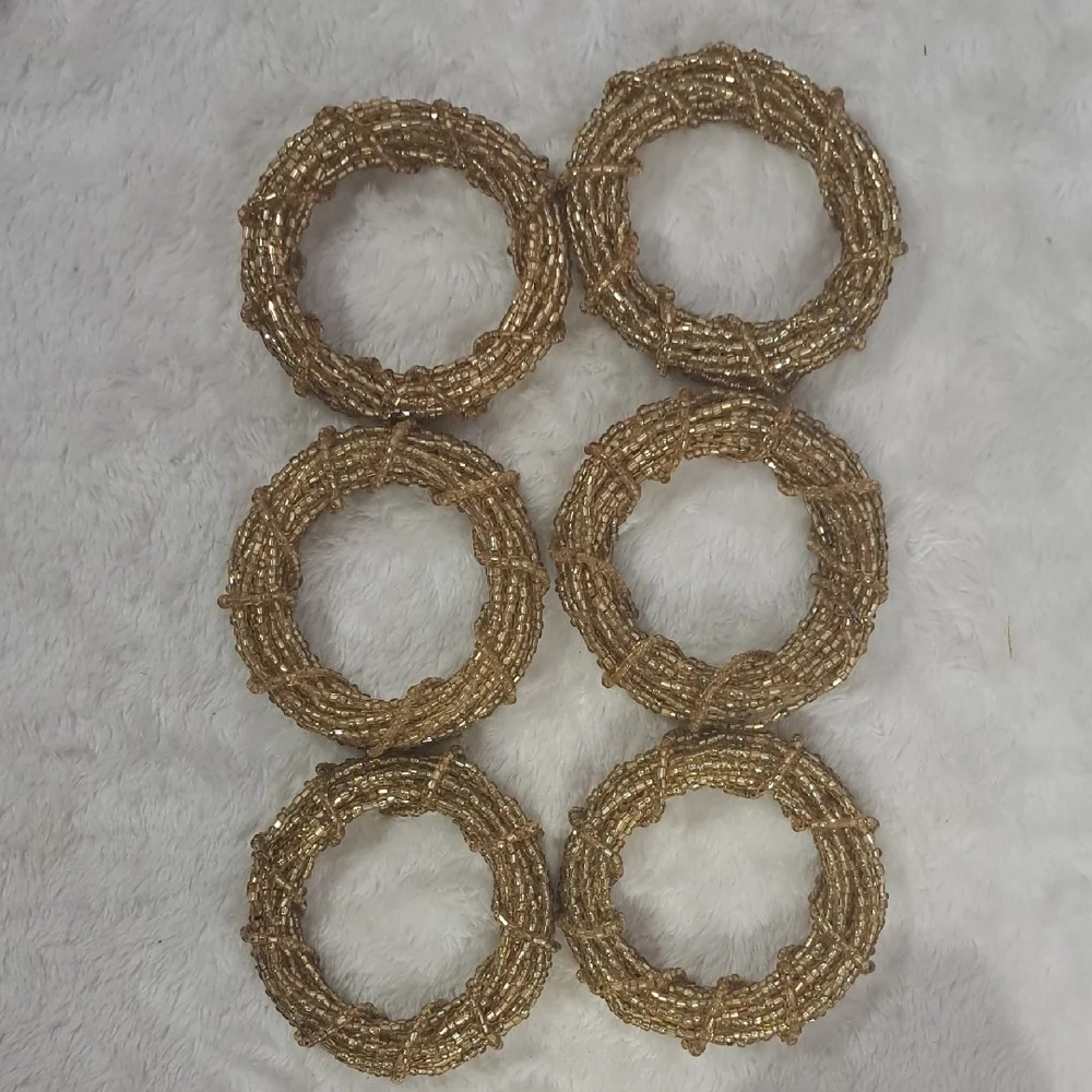 Elegant Gold Beaded Napkin Rings